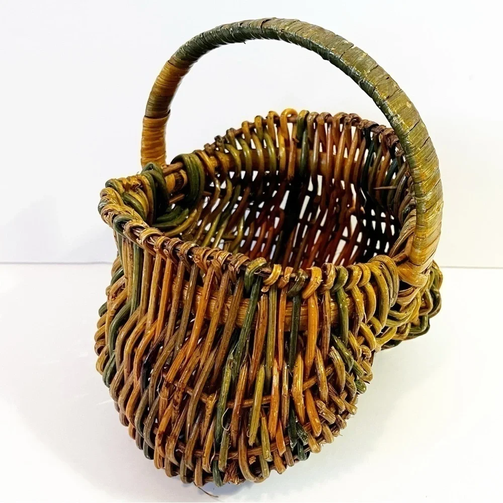 Buttocks Egg Gathering Basket Handmade Small Childs Farmhouse Striped Colorful